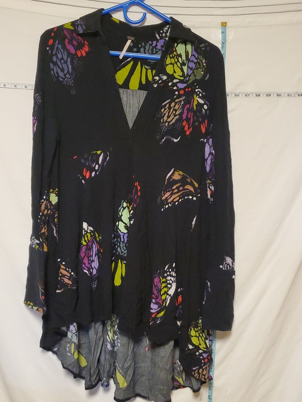 Free People Field Of Butterfly High Low Tunic Slim Sleeves Sm Boho Festival